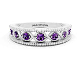 White gold Round Amethyst Twist Milgrain Band with Bezel Setting