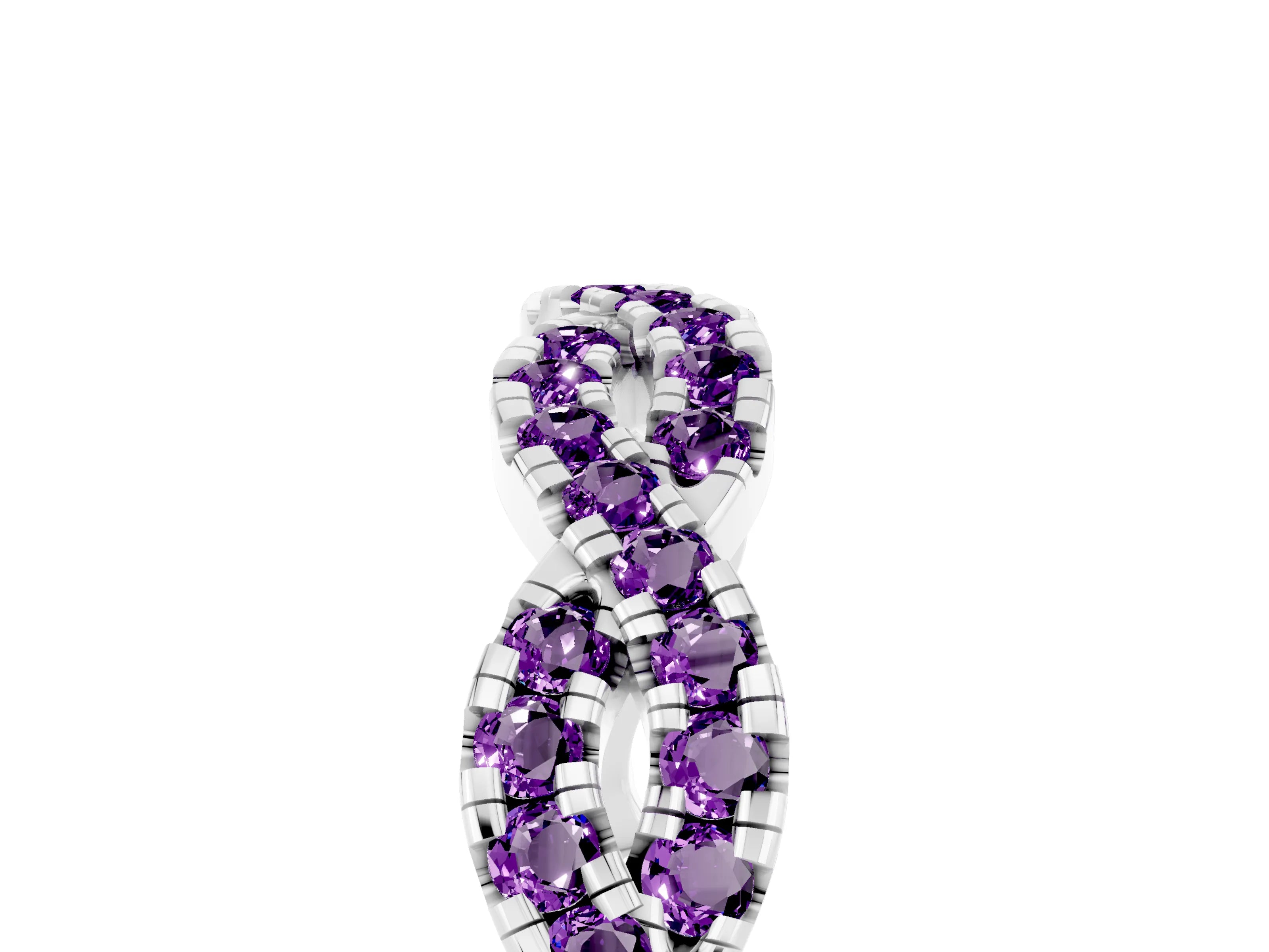 White gold Round Amethyst Twisted Eternity Band with Pavé and Shared Prong Setting_11