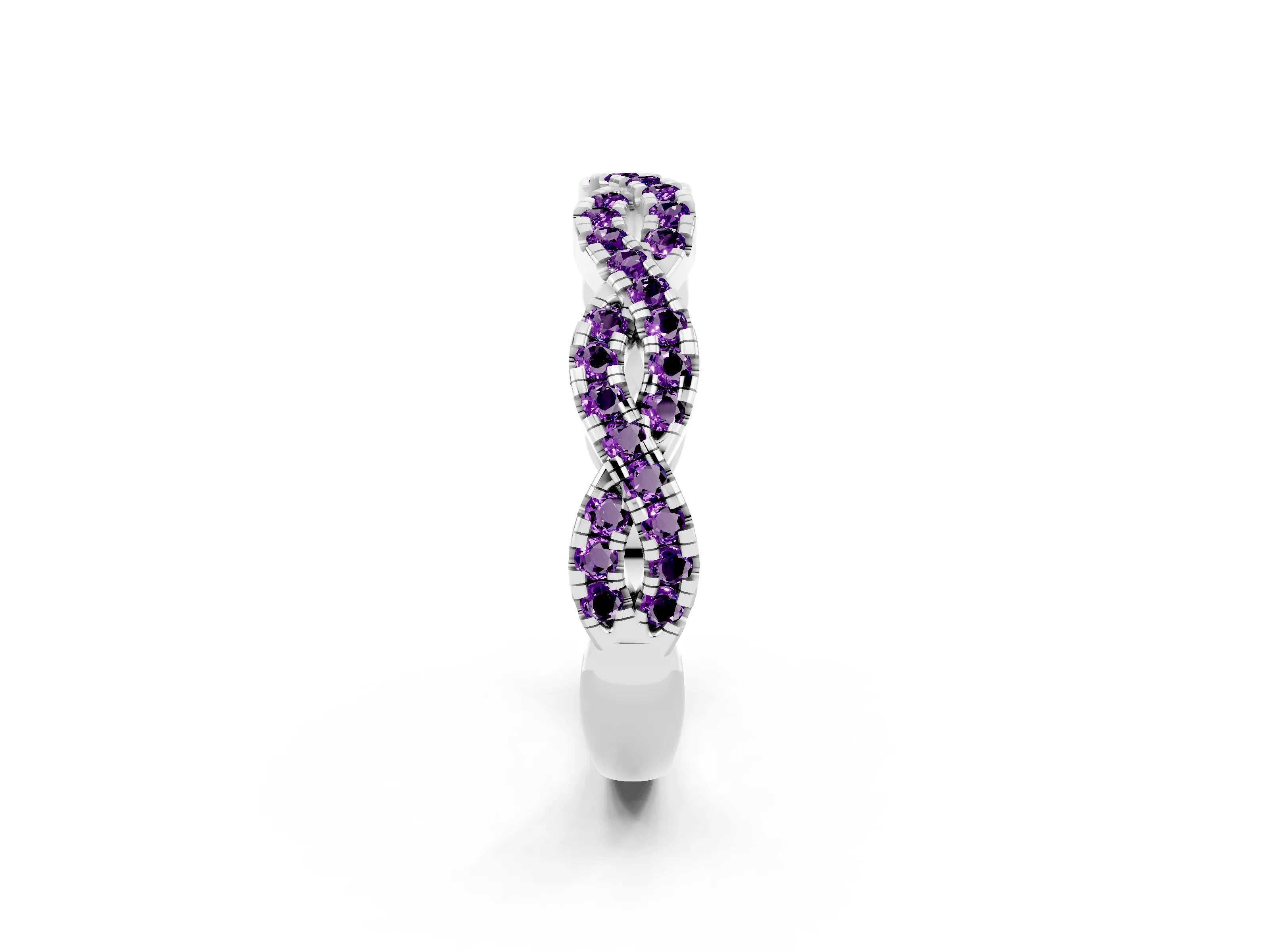 White gold Round Amethyst Twisted Eternity Band with Pavé and Shared Prong Setting_8