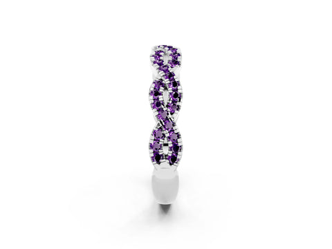 White gold Round Amethyst Twisted Eternity Band with Pavé and Shared Prong Setting_8