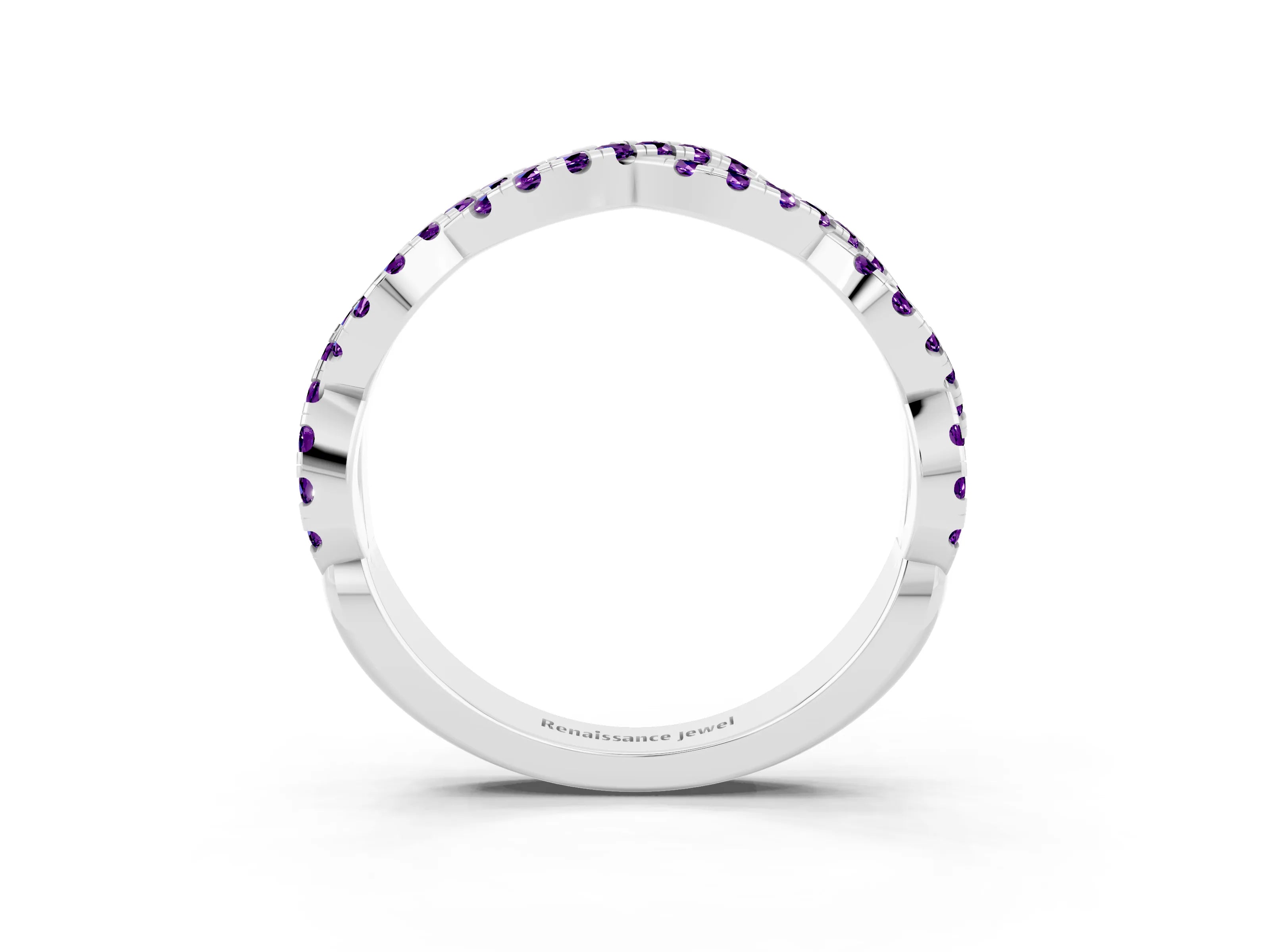 White gold Round Amethyst Twisted Eternity Band with Pavé and Shared Prong Setting_9