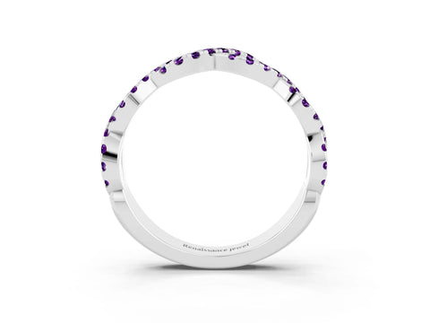 White gold Round Amethyst Twisted Eternity Band with Pavé and Shared Prong Setting_9
