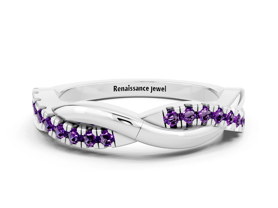 White gold Round Amethyst Twisted Infinity Band with Prong Setting_6