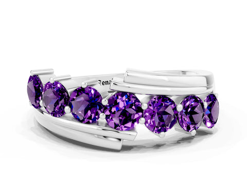 White gold Round Amethyst Wave Band with Channel and Shared Prong Setting_18