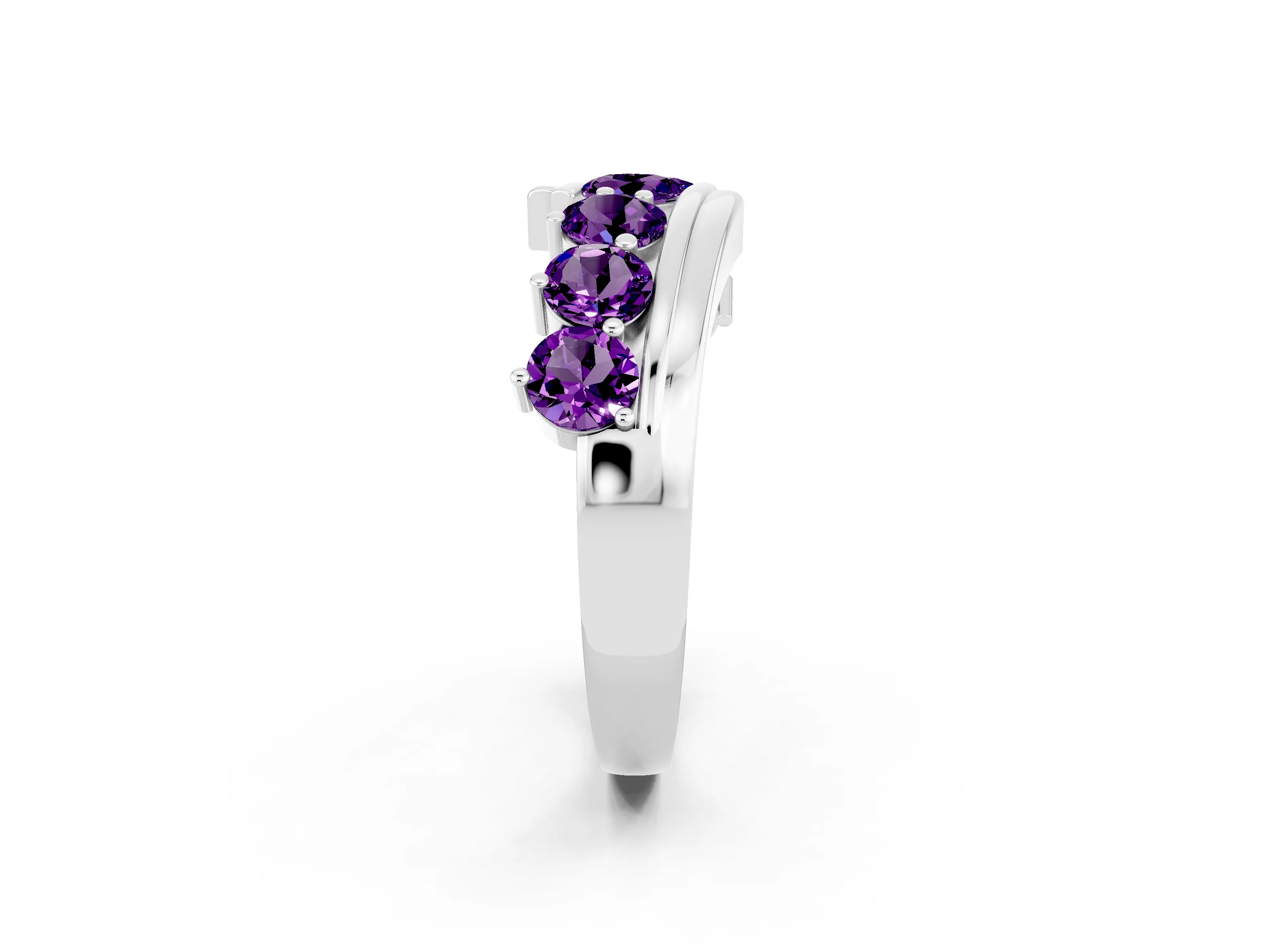 White gold Round Amethyst Wave Band with Channel and Shared Prong Setting_20