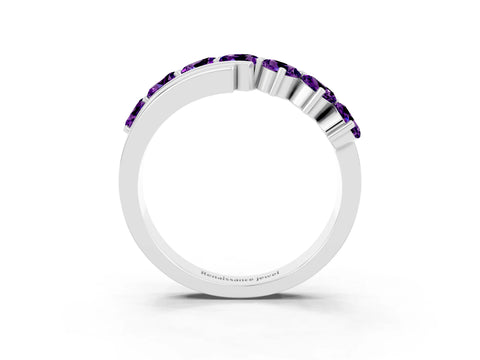 White gold Round Amethyst Wave Band with Channel and Shared Prong Setting_21
