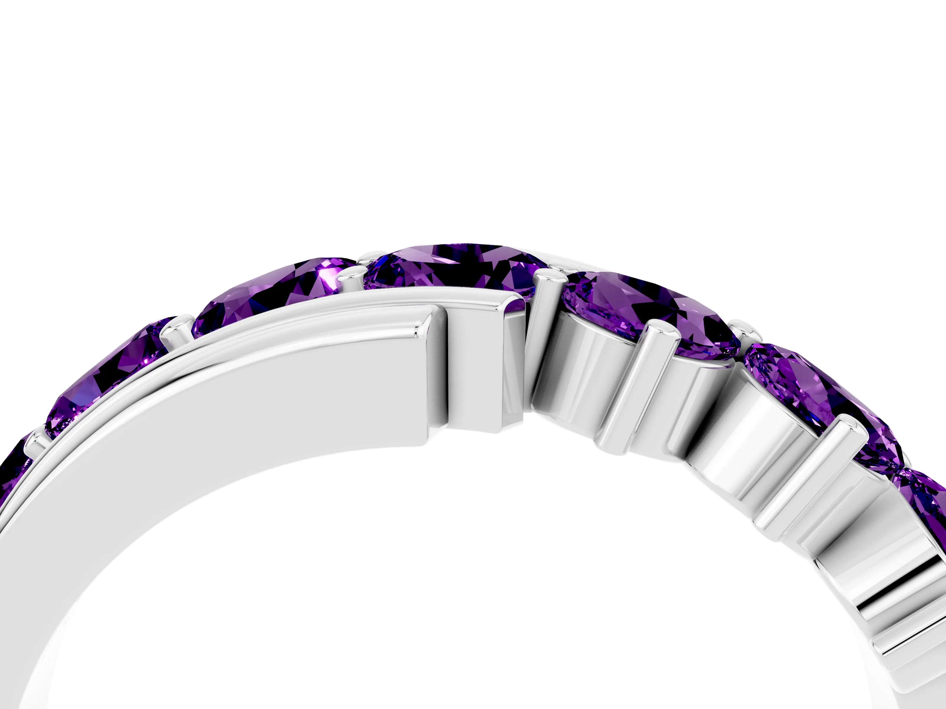 White gold Round Amethyst Wave Band with Channel and Shared Prong Setting_22