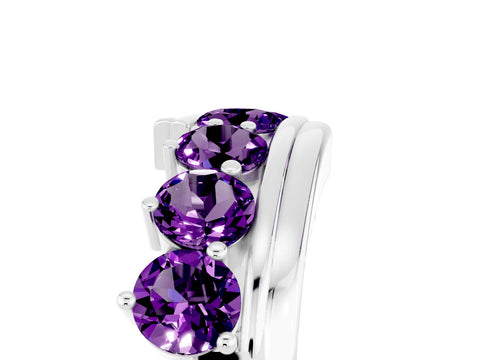 White gold Round Amethyst Wave Band with Channel and Shared Prong Setting_23