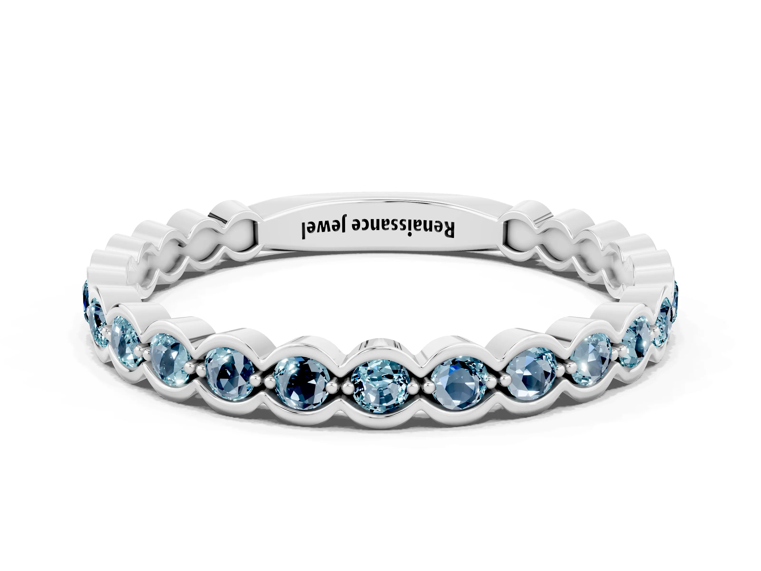 White gold Round Aquamarine Bezel Set Eternity Band_18
