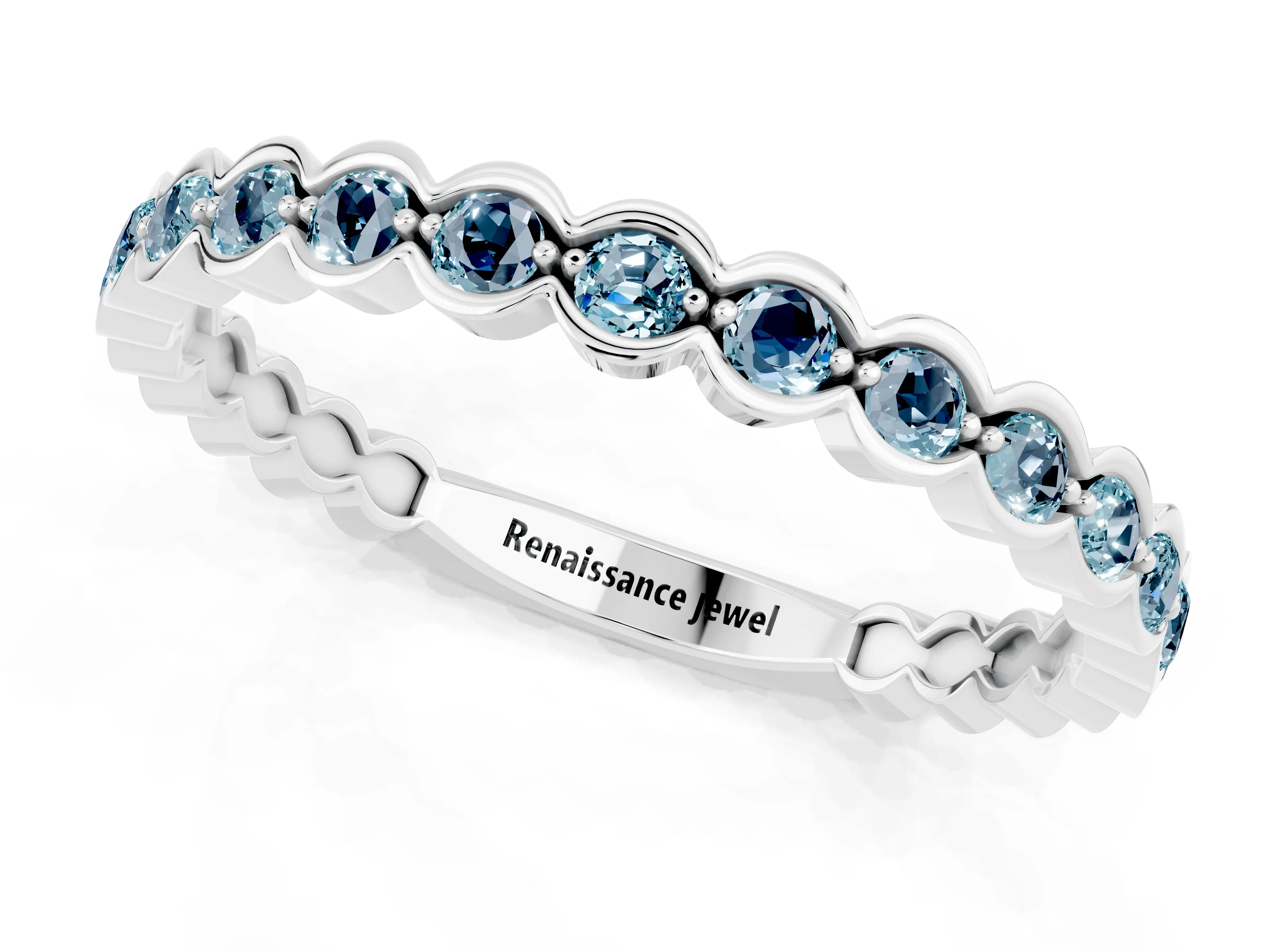 White gold Round Aquamarine Bezel Set Eternity Band_19