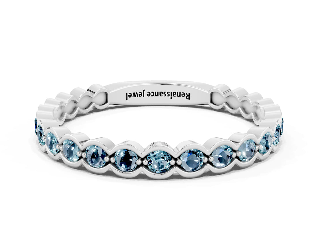 White gold Round Aquamarine Bezel Set Eternity Band_6