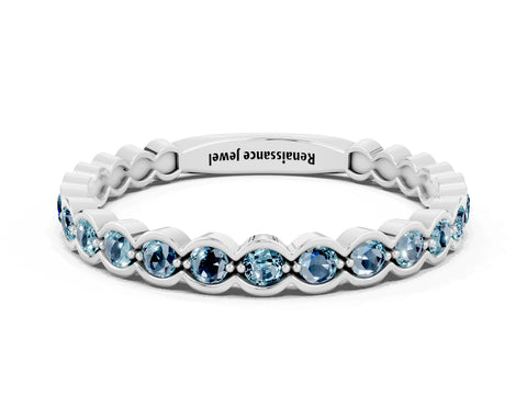 White gold Round Aquamarine Bezel Set Eternity Band_6