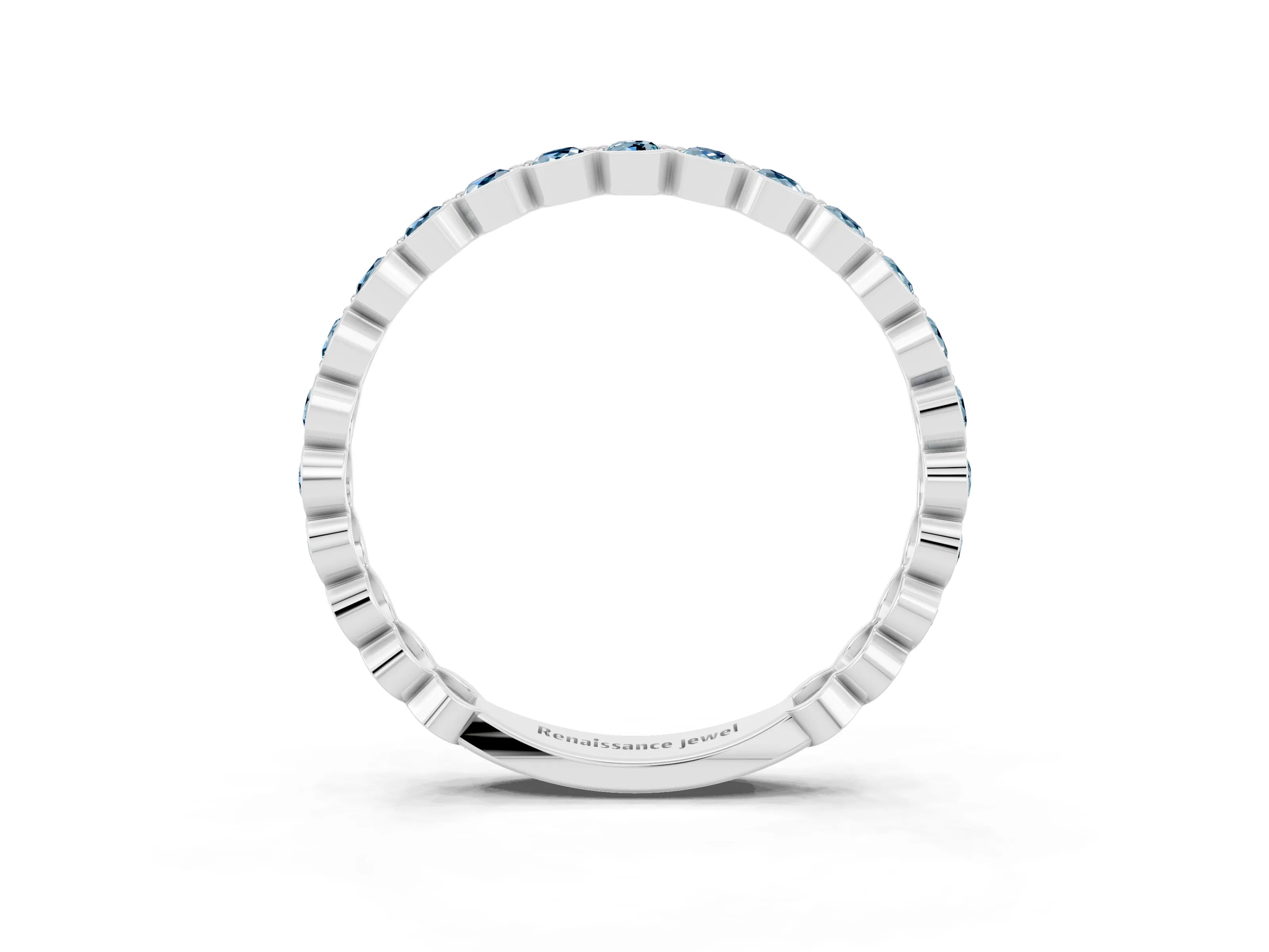 White gold Round Aquamarine Bezel Set Eternity Band_9