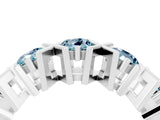 White gold Round Aquamarine Channel Set Band with X-Prong Detail_10