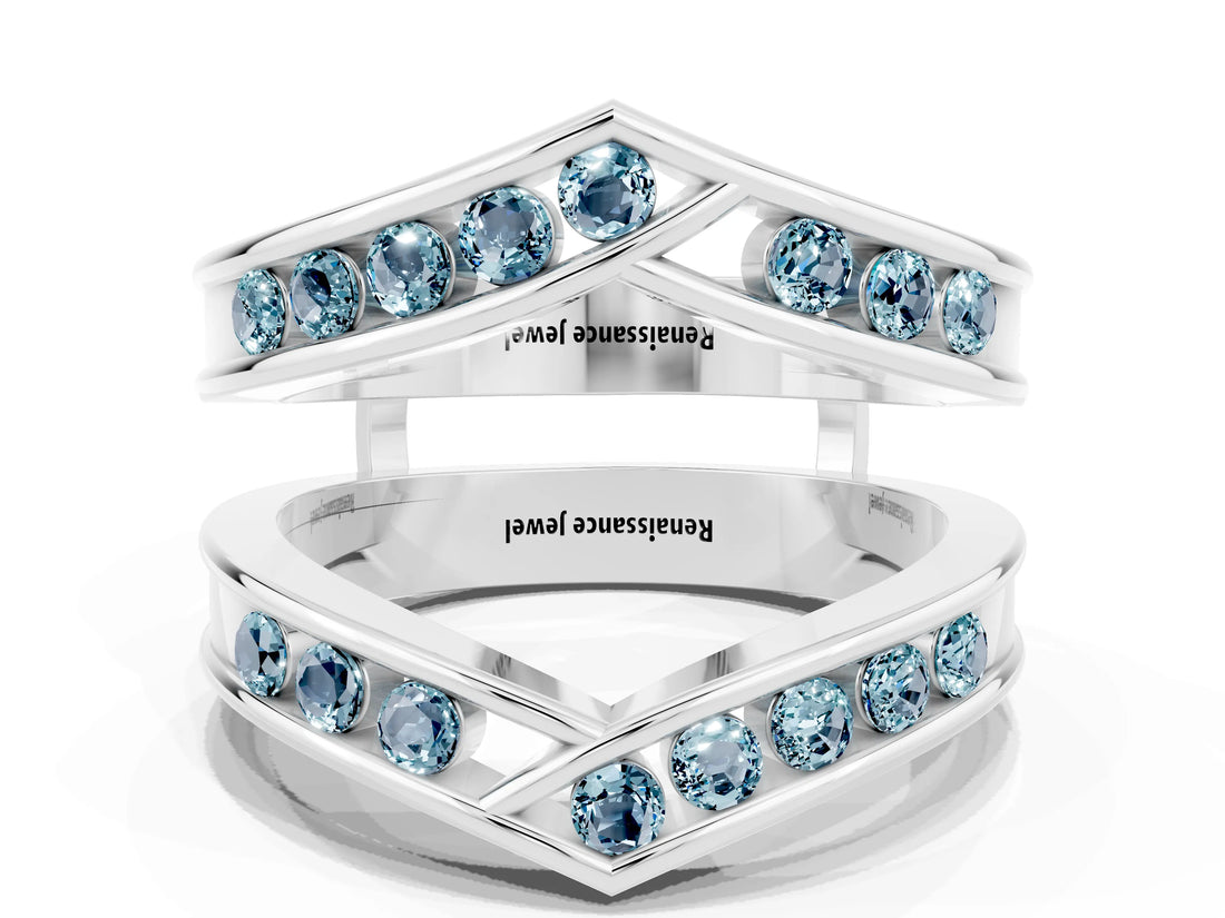 White gold Round Aquamarine Channel-Set Chevron Band_6
