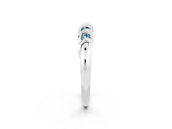 Silver Round Aquamarine Eternity Band with Twist Prong Setting