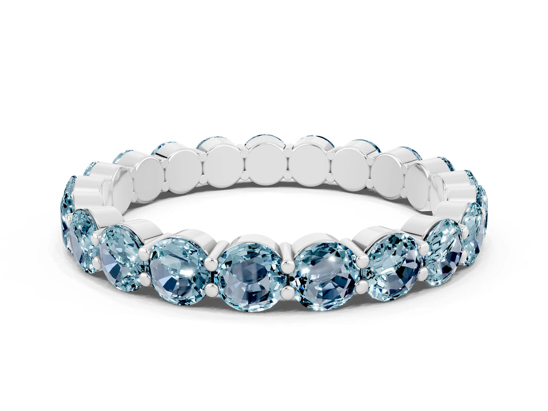 White gold Round Aquamarine Eternity Band with U-Prong Setting_30