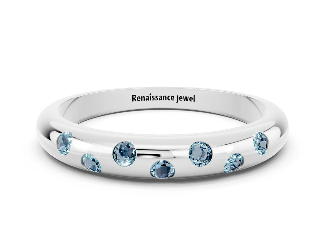 White gold Round Aquamarine Flush-Set Comfort Fit Band_6