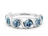 White gold Round Aquamarine Half Eternity Band with Wave Prong Setting_6