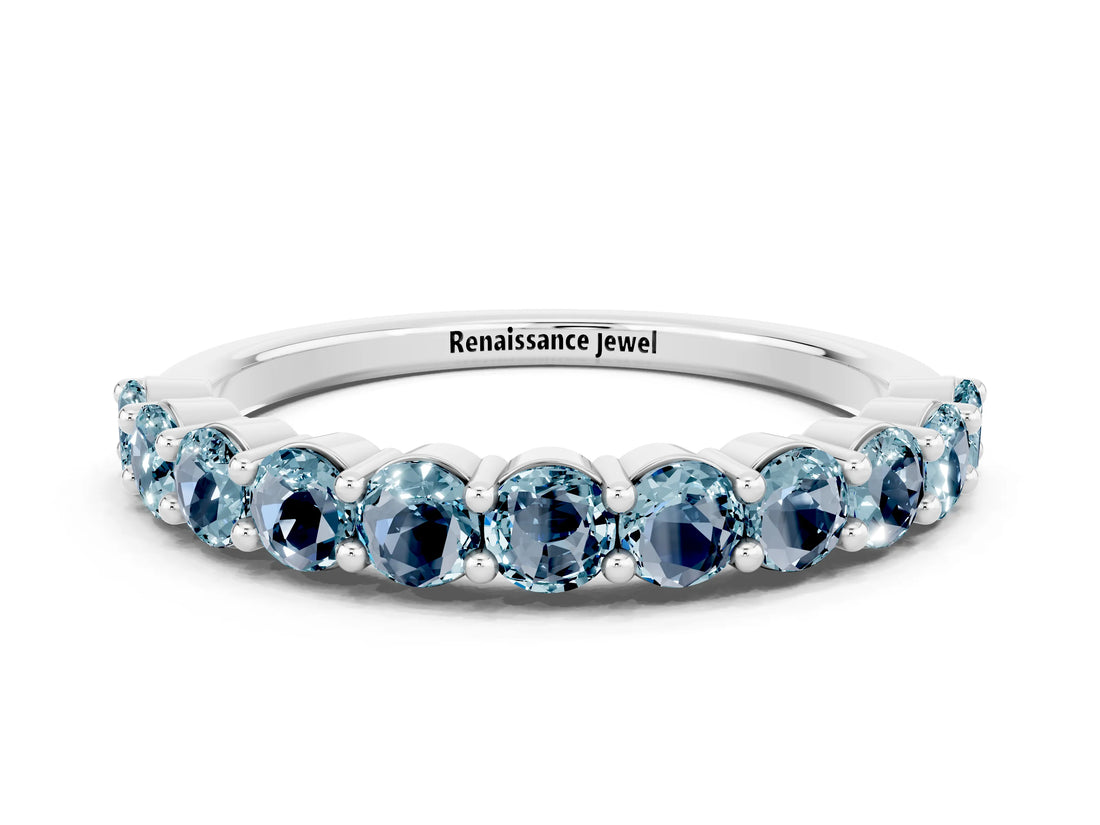 White gold Round Aquamarine Half-Eternity Prong-Set Band_6