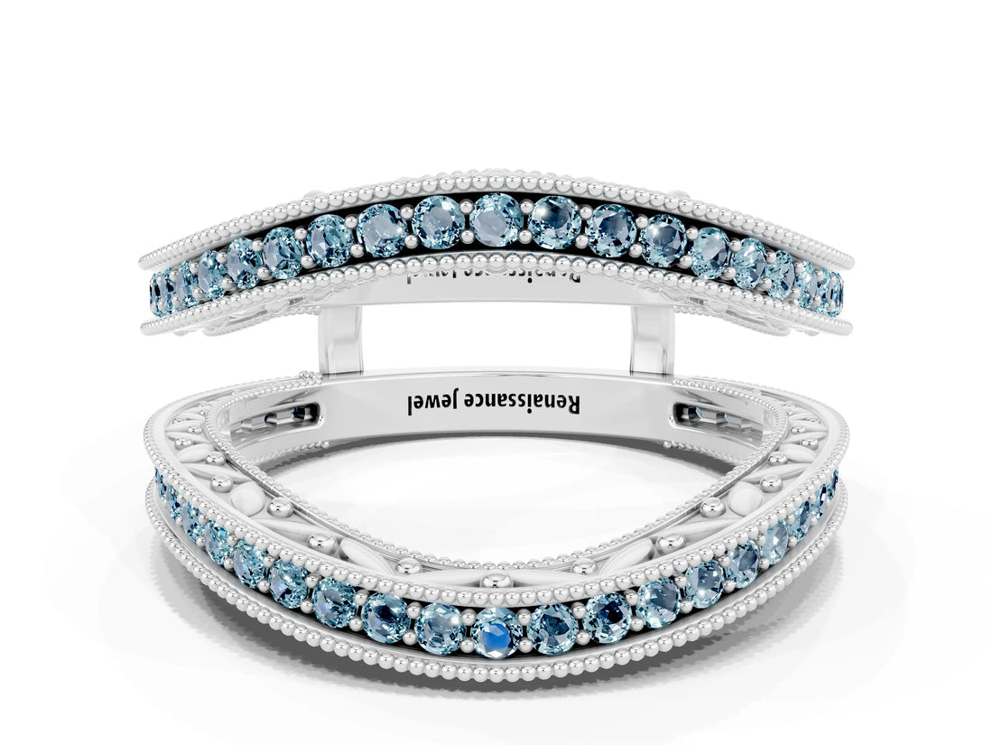 White gold Round Aquamarine Milgrain Eternity Band with Channel Setting_18