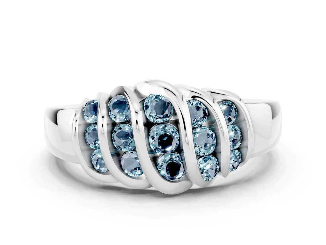 White gold Round Aquamarine Multi-Row Crossover Band_6