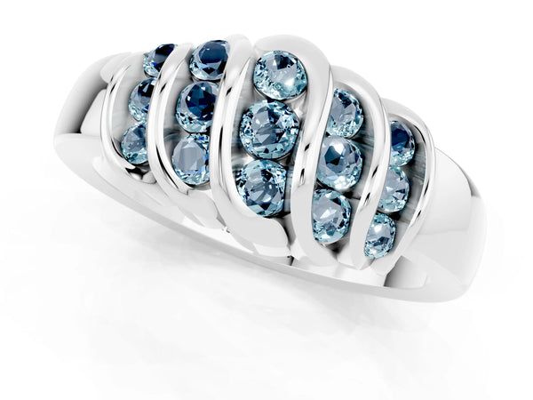 Silver Round Aquamarine Multi-Row Crossover Band