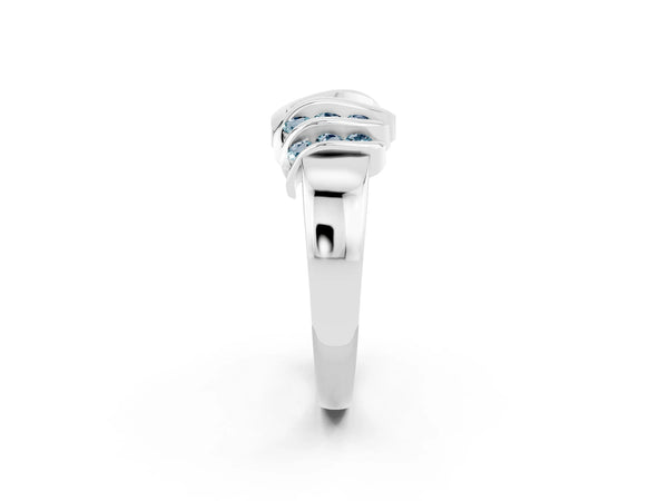 Silver Round Aquamarine Multi-Row Crossover Band