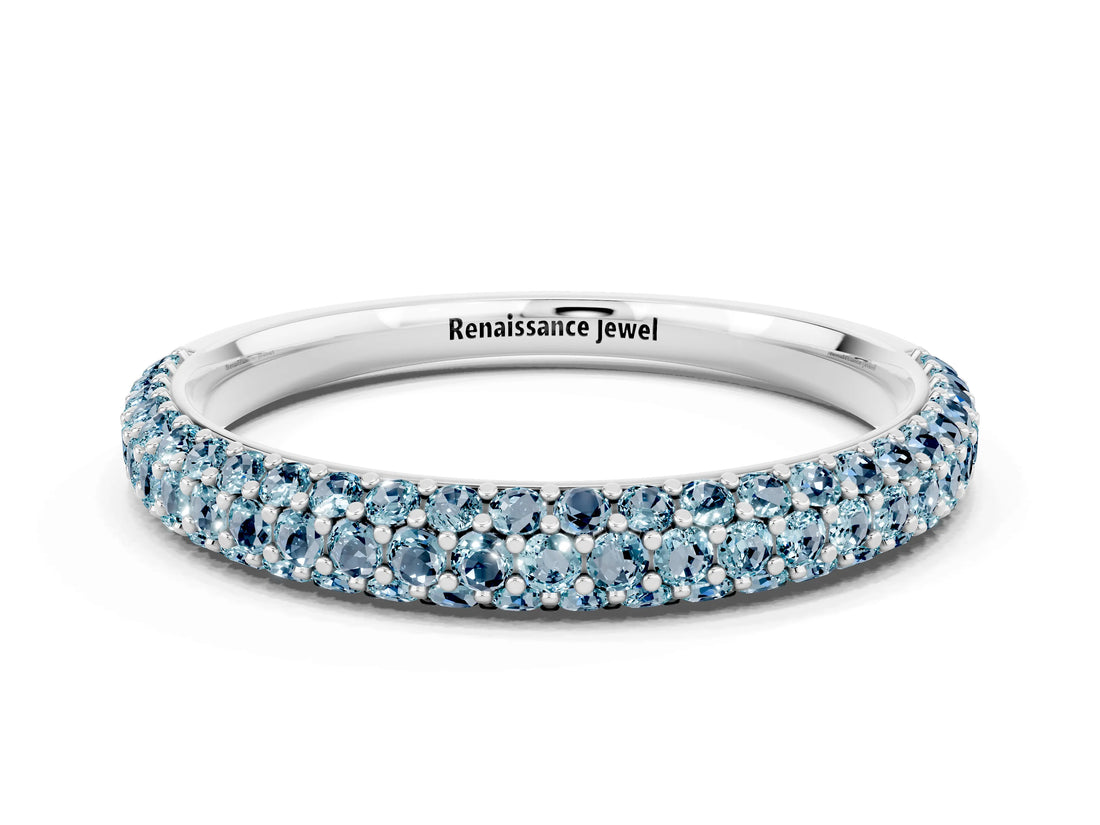 White gold Round Aquamarine Pavé Eternity Band with Shared Prong Setting_6