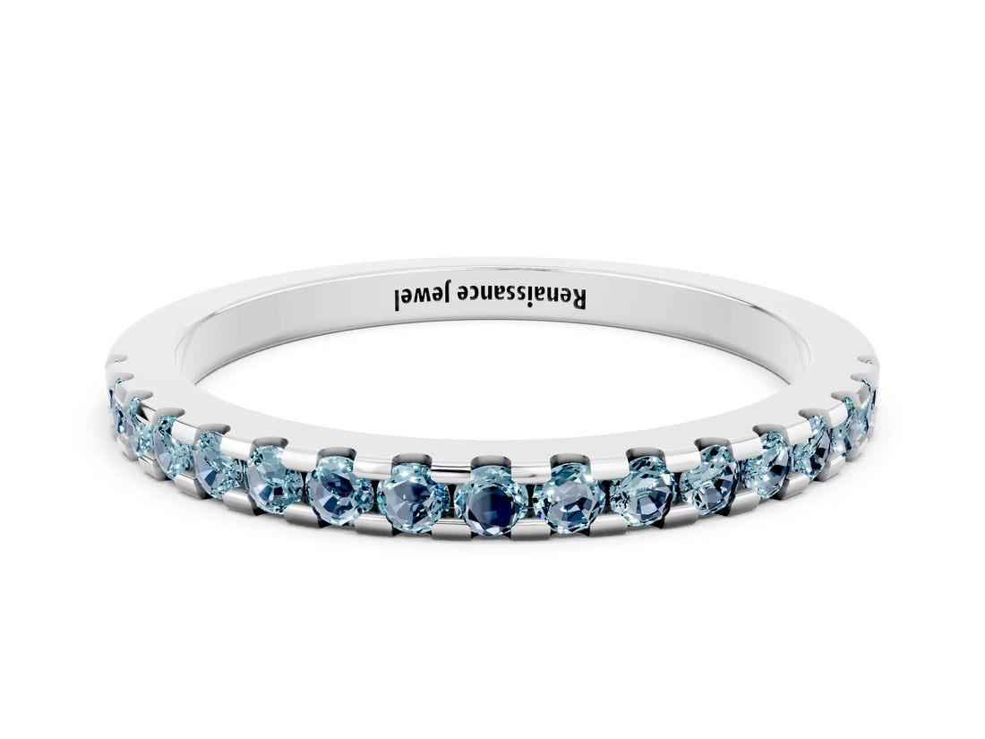 White gold Round Aquamarine Pavé Set Eternity Band with Micro Prong Setting_6