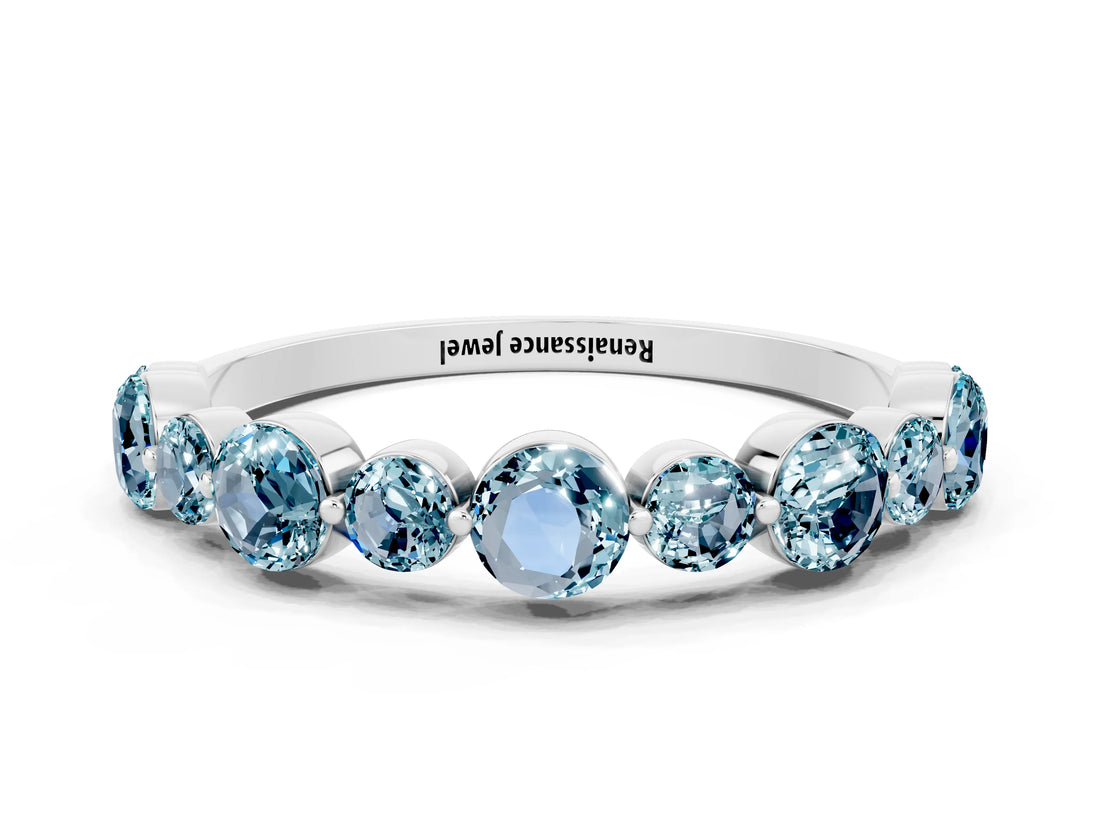 White gold Round Aquamarine Scalloped Prong Set Eternity Band_18