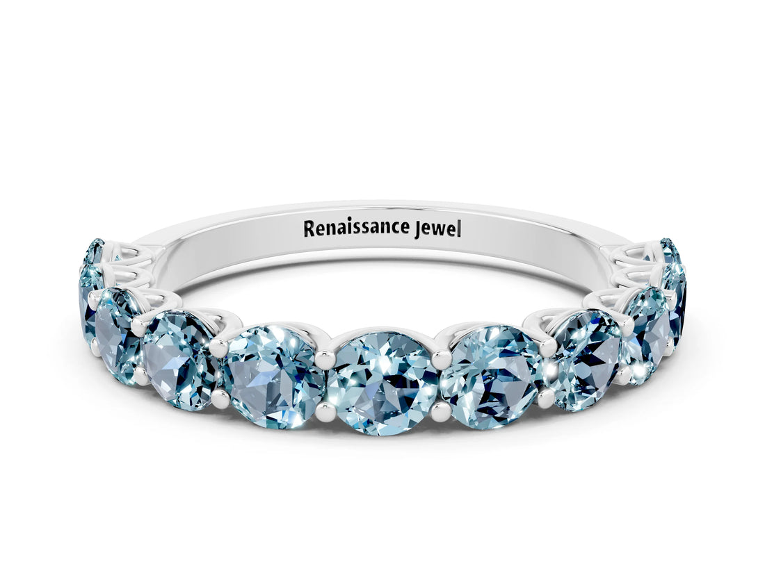 White gold Round Aquamarine Shared Prong Eternity Band_6