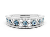 White gold Round Aquamarine Twist Milgrain Band with Bezel Setting_12