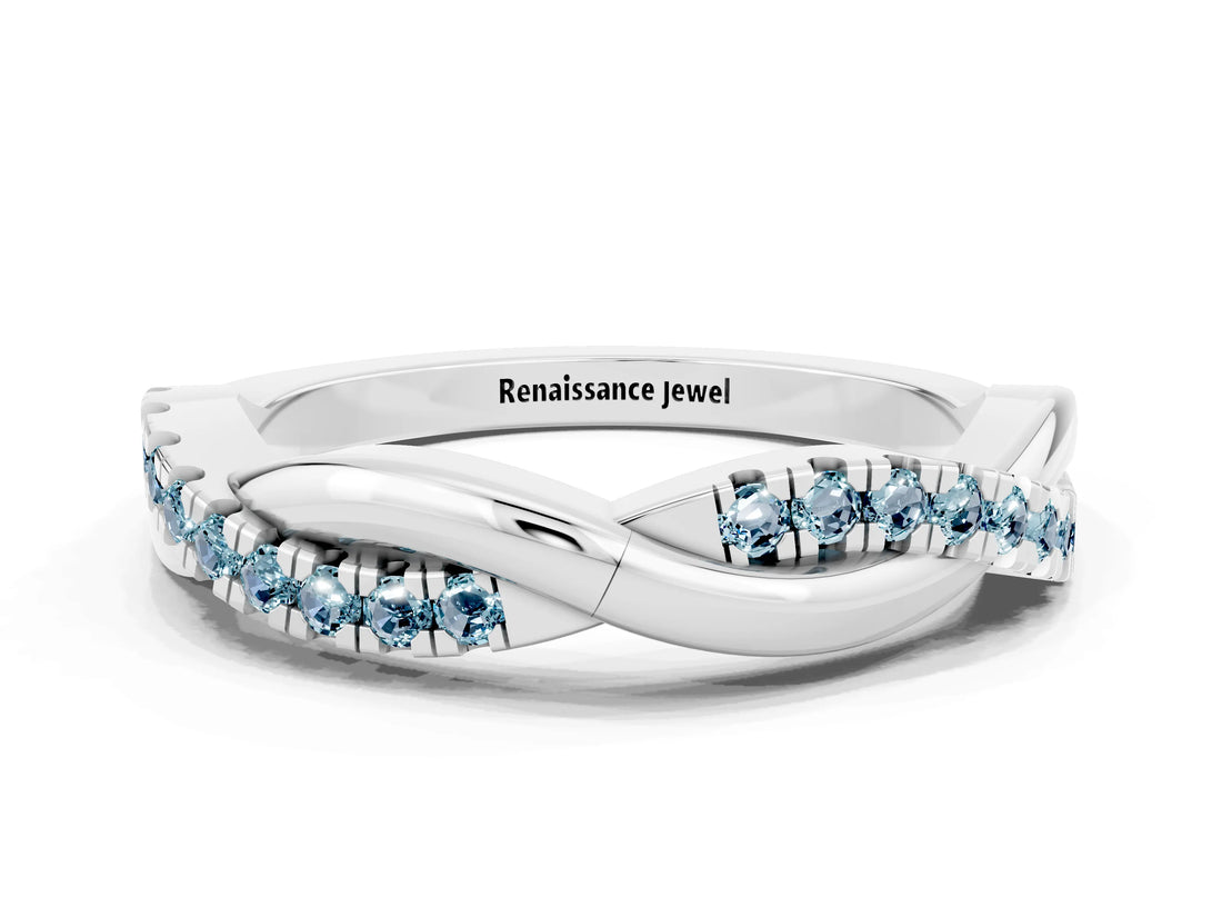 White gold Round Aquamarine Twisted Infinity Band with Prong Setting_6