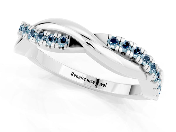 Platinum Round Aquamarine Half Eternity Infinity Twist Wedding Band