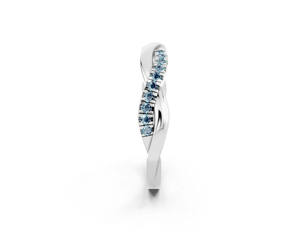 Platinum Round Aquamarine Half Eternity Infinity Twist Wedding Band