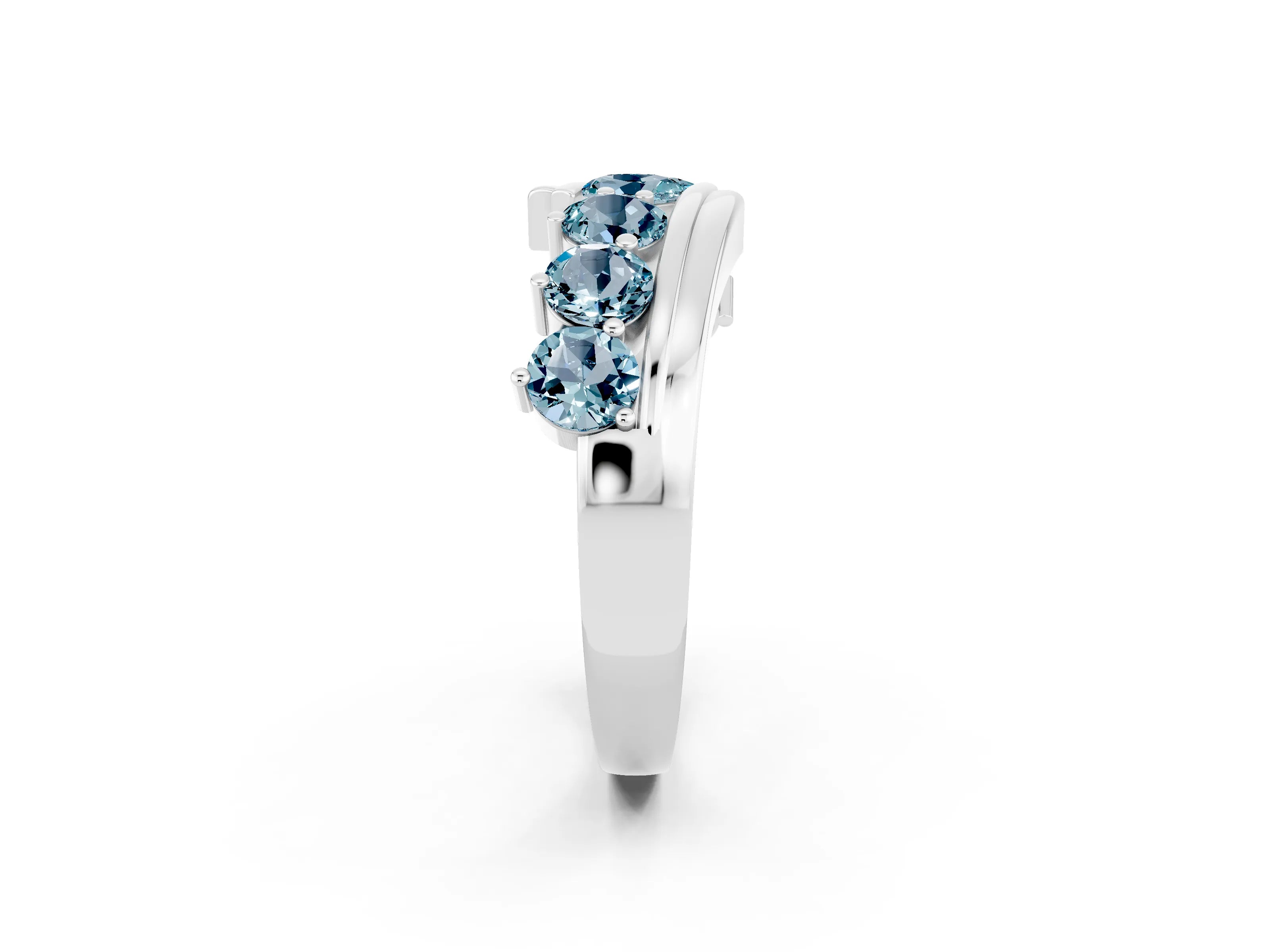 White gold Round Aquamarine Wave Band with Channel and Shared Prong Setting_20