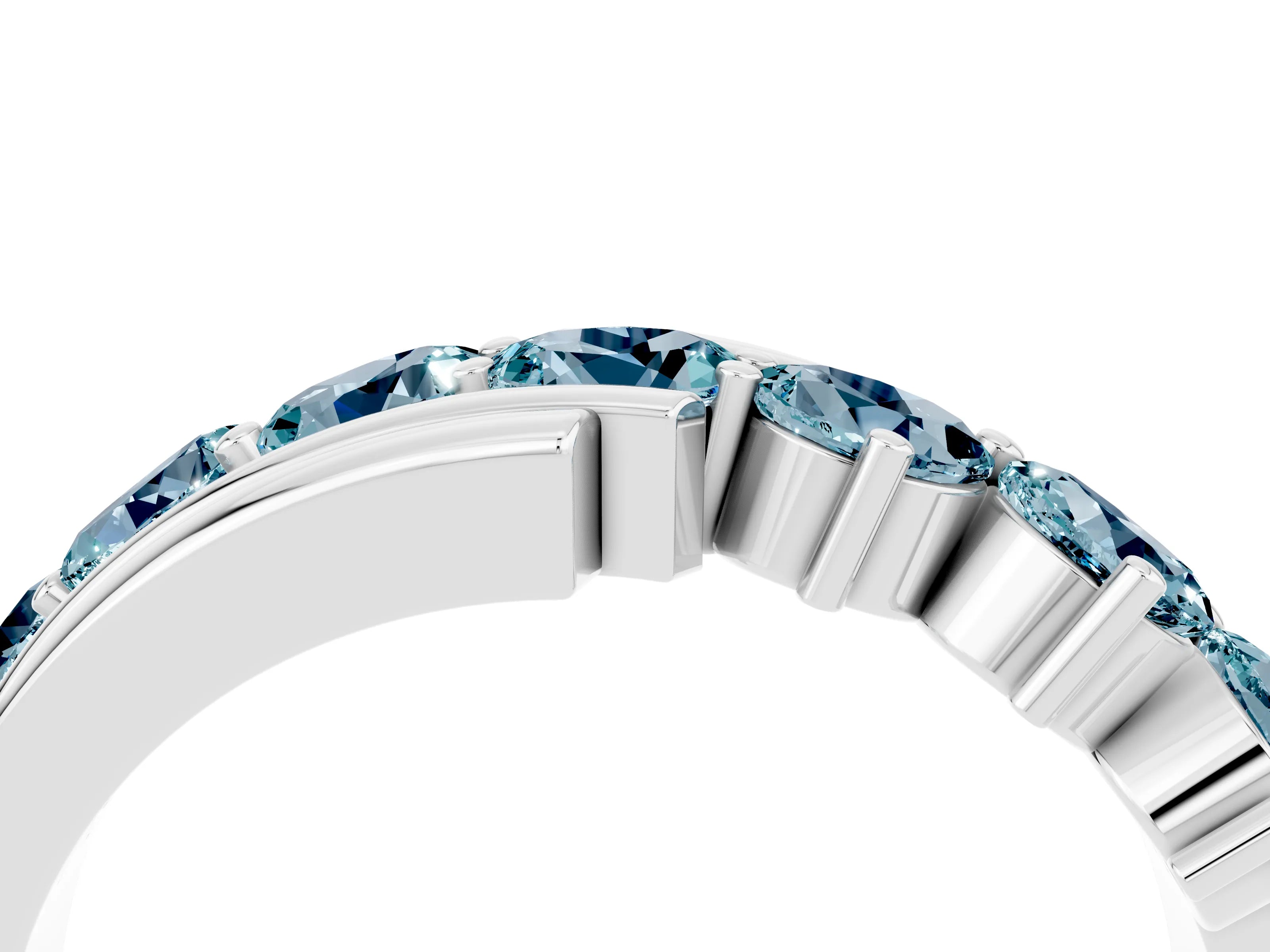 White gold Round Aquamarine Wave Band with Channel and Shared Prong Setting_22