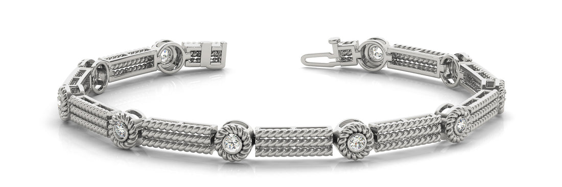 White gold Round Bezel Rope Chain Diamond Bracelet