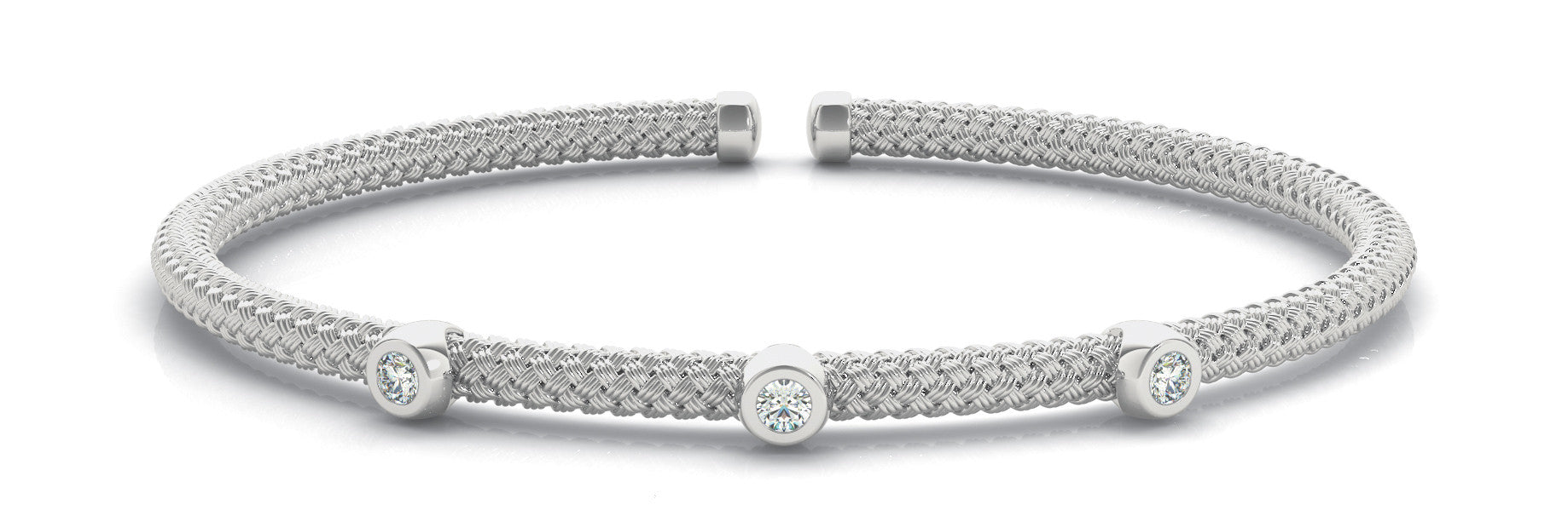 White gold Round Bezel Set Diamond Braided Bracelet