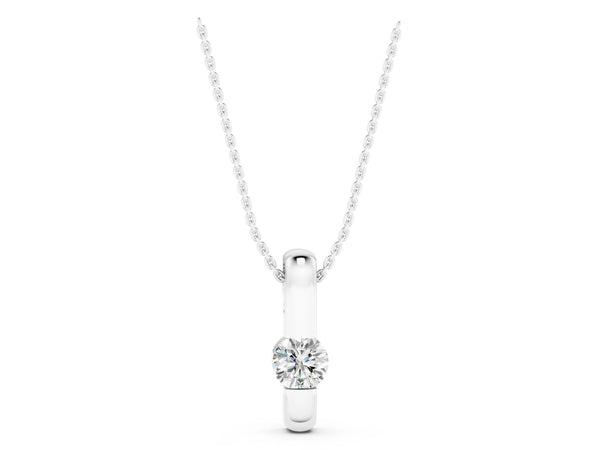 Silver Round Bezel-Set Diamond Pendant
