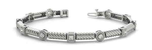 White gold Round Bezel Set Diamond Rope Bracelet with Box Clasp