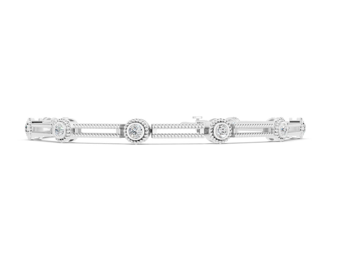 White gold Round Bezel Set Diamond Rope Chain Bracelet_10