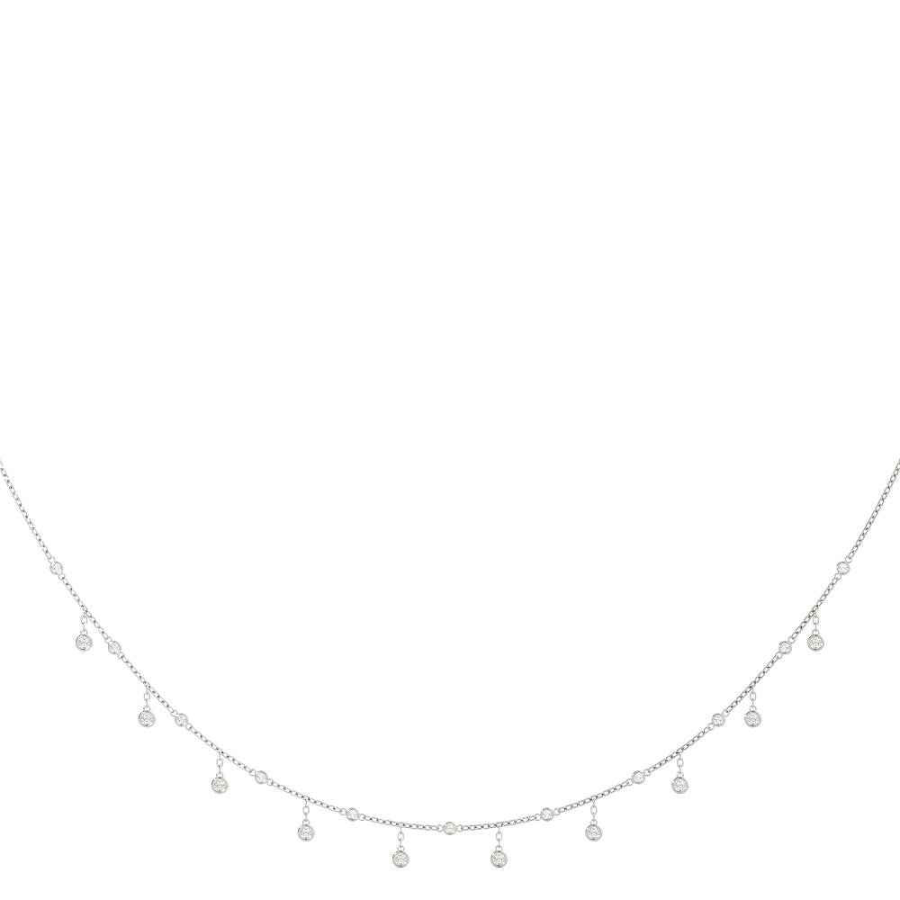 White gold Round Bezel Set Diamond Station Necklace with Cable Chain