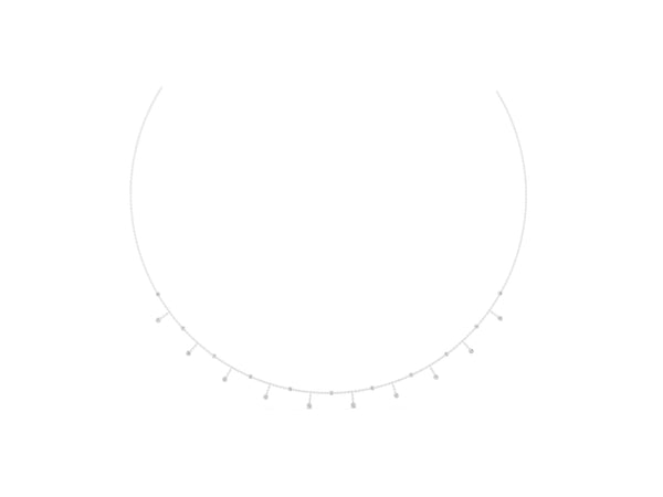 Silver Round Bezel Set Diamond Station Necklace with Cable Chain