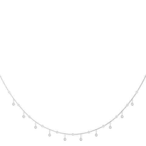 White gold Round Bezel Set Diamond Station Necklace with Cable Chain