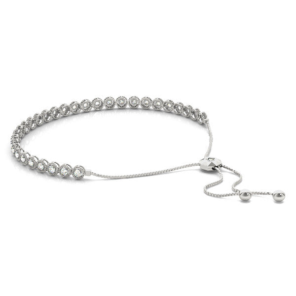 White gold Round Bezel-Set Diamond Tennis Bracelet with Adjustable Box Chain 1