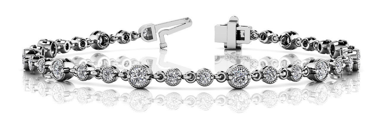 White gold Round Bezel-Set Diamond Tennis Bracelet with Box Clasp