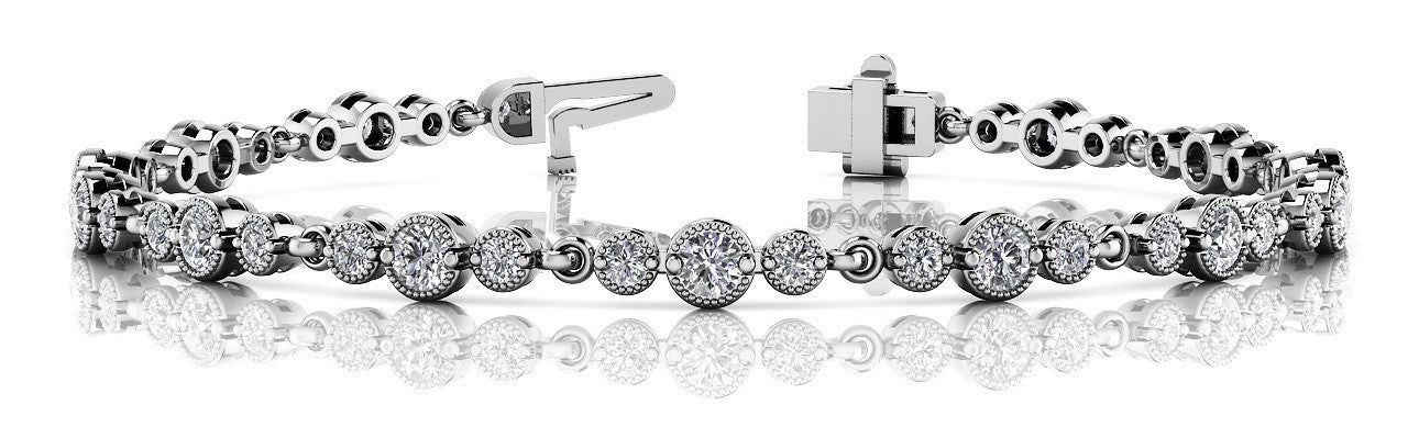 White gold Round Bezel-Set Diamond Tennis Bracelet with Milgrain Detailing 1