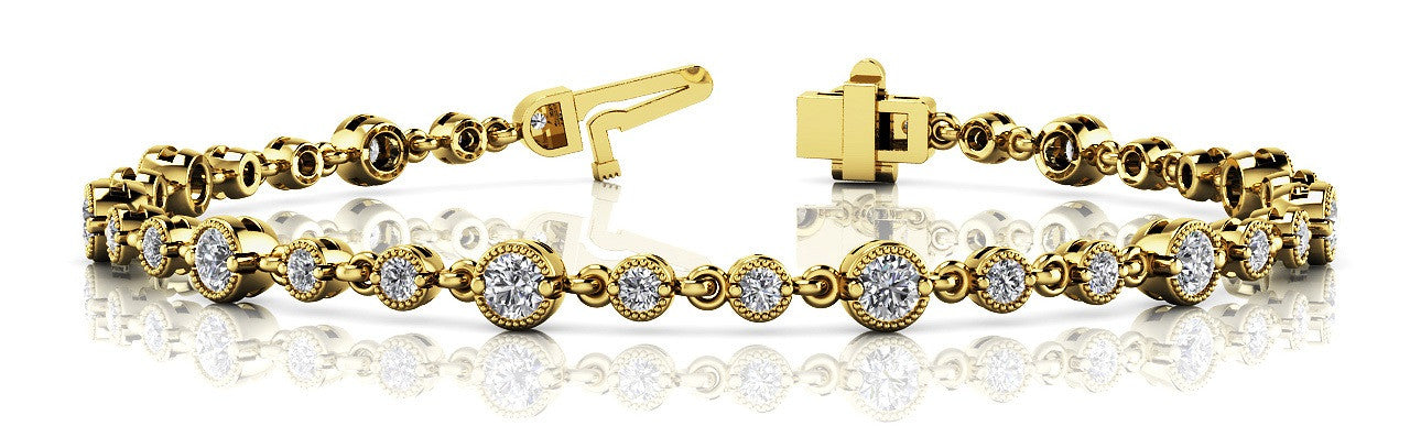 White gold Round Bezel-Set Diamond Tennis Bracelet with Milgrain Detailing 2